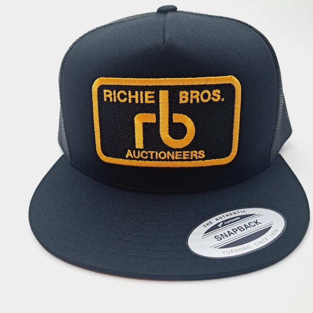 Richie Brothers Auctioneers Flat Bill Trucker Mesh Snapback Cap Hat Black Embroi